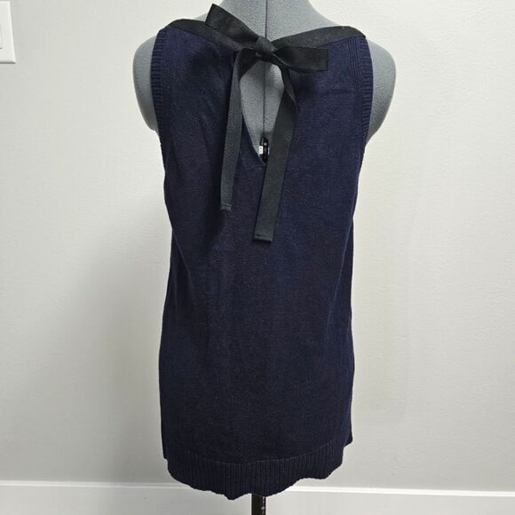 J. Crew Navy Blue Cotton Sleeveless Knit Tank Top Ribbon Trim Women's Small - Picture 3 of 7